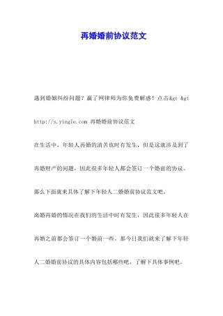 再婚婚前协议范文