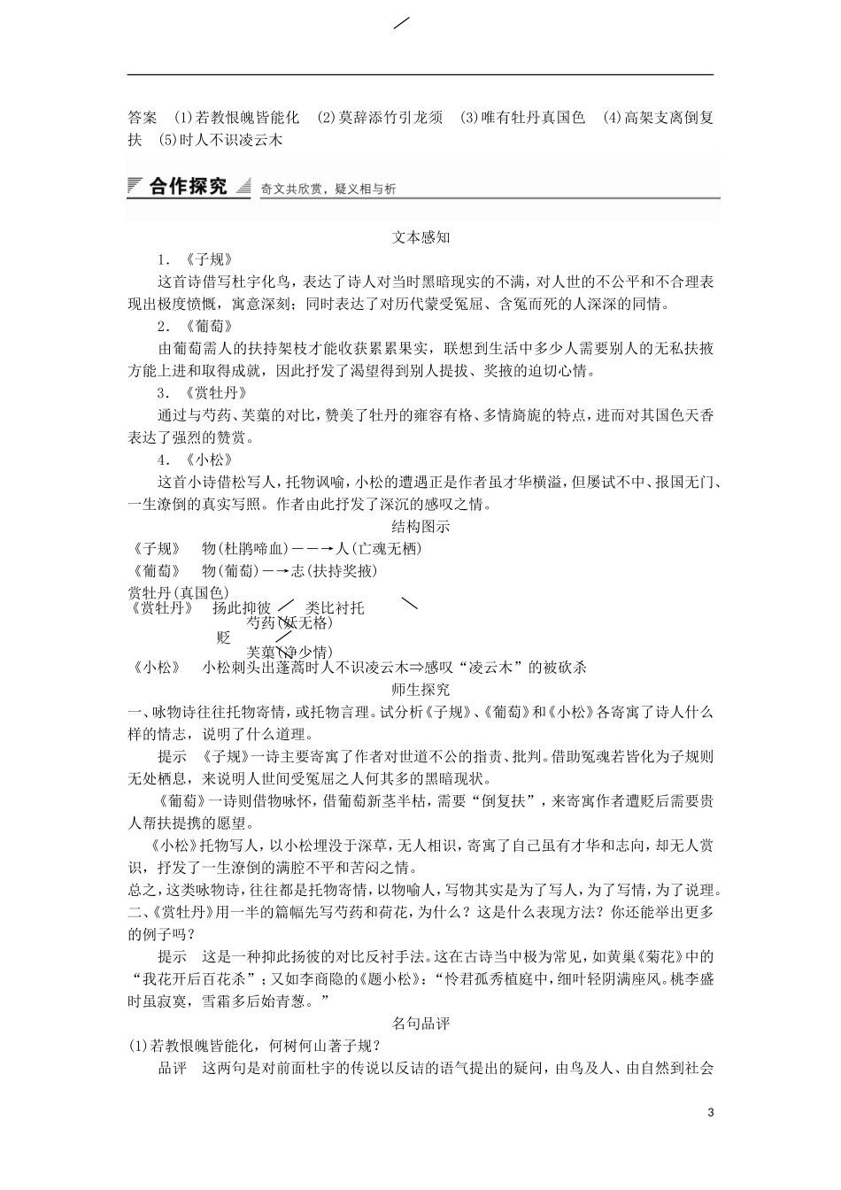 高中语文《咏物诗四首》学案 粤教版选修《唐诗宋词元散曲选读》-粤教版高二《唐诗宋词元散曲选读》语文学案_第3页