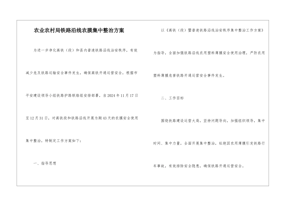 农业农村局铁路沿线农膜集中整治方案_第1页
