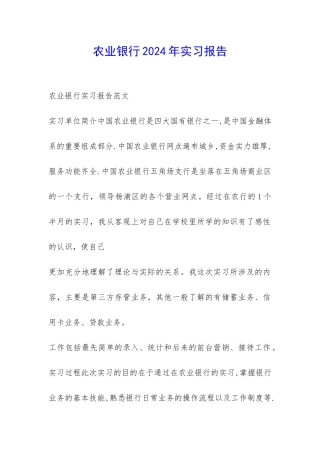 农业银行2024年实习报告-