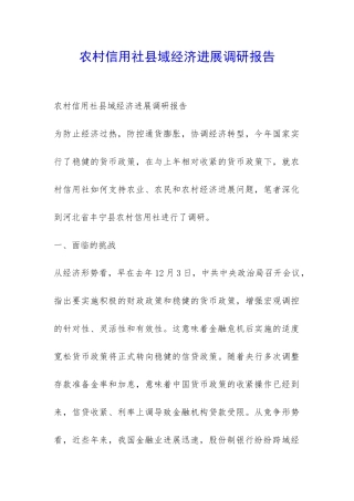 农村信用社县域经济发展调研报告-