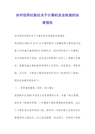 农村信用社联社关于计算机安全检查的自查报告-