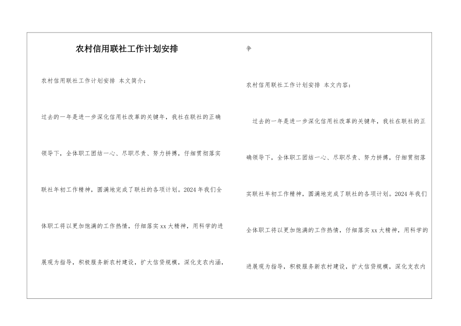 农村信用联社工作计划安排_第1页