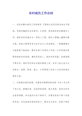 农村减负工作总结-