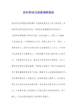 农村劳动力资源调研报告-