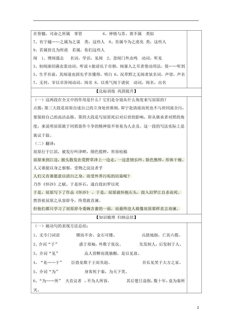 高中语文《屈原列传》导学案3 鲁人版选修《史记》-鲁人版高中选修语文学案_第2页
