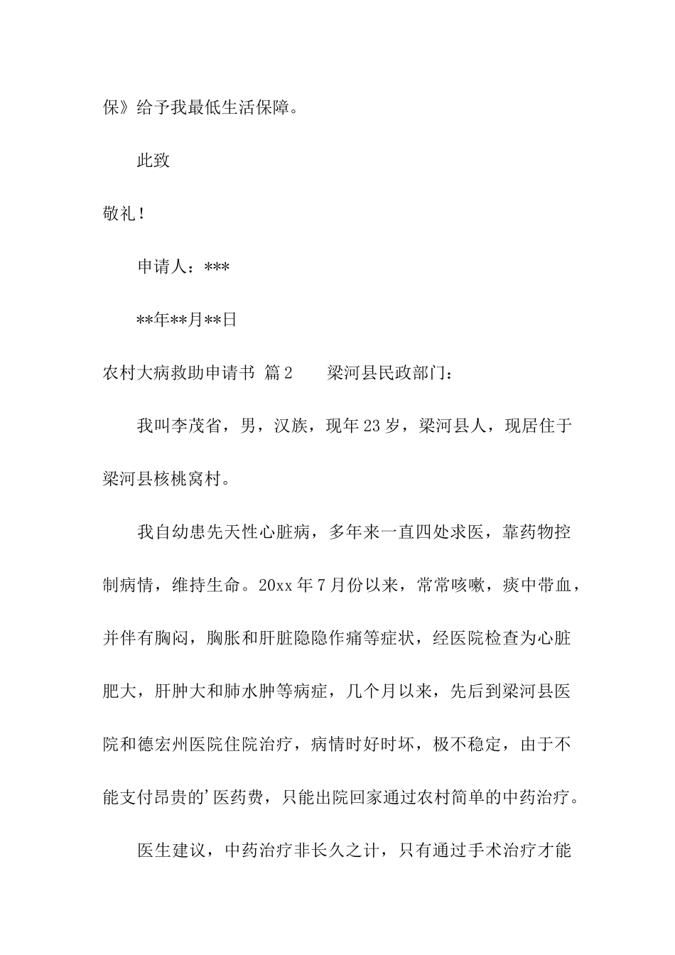 农村大病救助申请书6篇_第2页