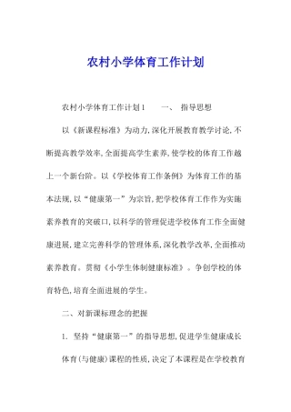 农村小学体育工作计划