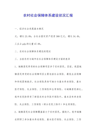 农村社会保障体系建设状况汇报-