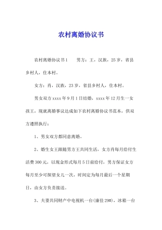 农村离婚协议书