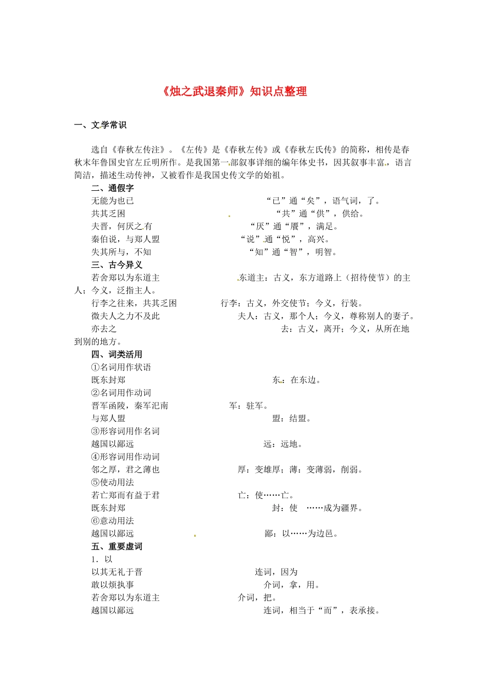 高中语文《烛之武退秦师》知识点整理 苏教版必修3-苏教版高一必修3语文素材_第1页