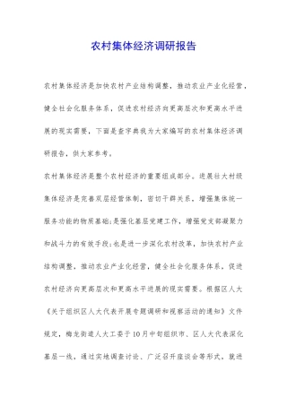 农村集体经济调研报告-