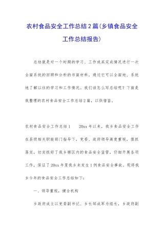 农村食品安全工作总结2篇