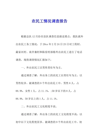 农民工情况调查报告