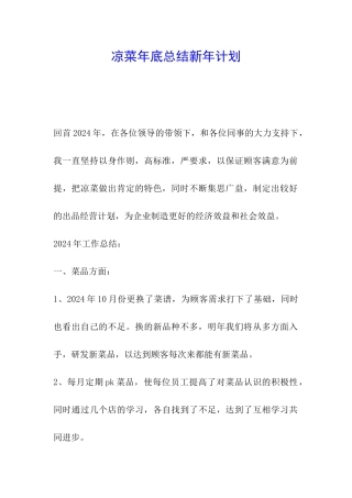 凉菜年底总结新年计划