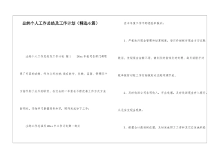 出纳个人工作总结及工作计划