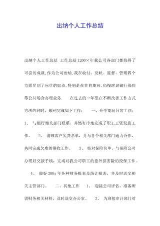 出纳个人工作总结-