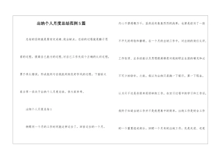 出纳个人月度总结范例5篇