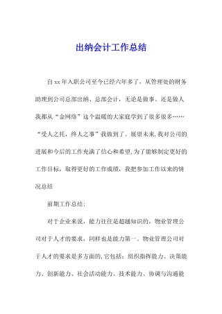 出纳会计工作总结