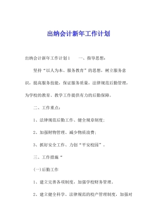 出纳会计新年工作计划
