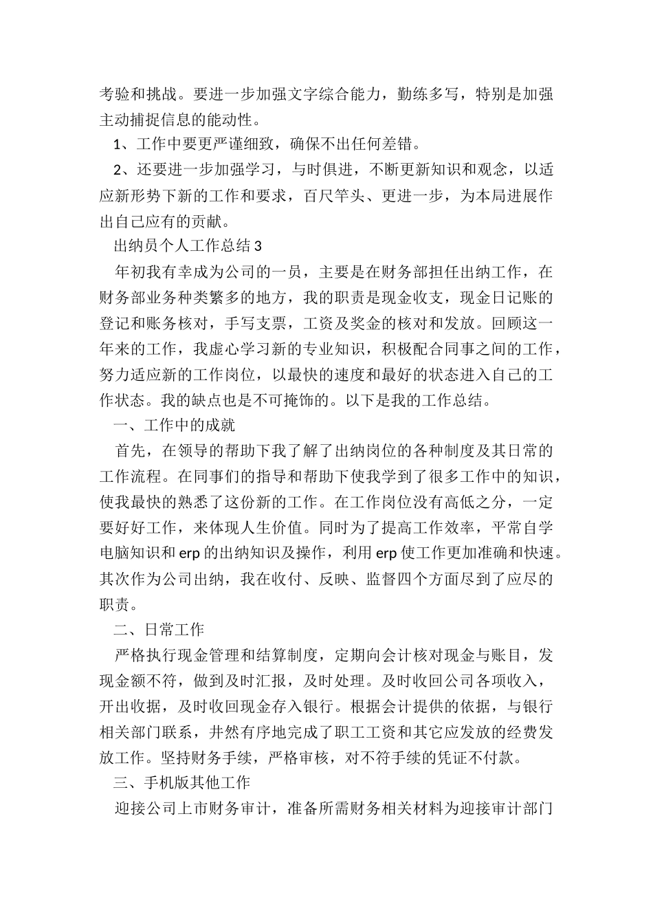 出纳员个人工作总结合集范本_第2页