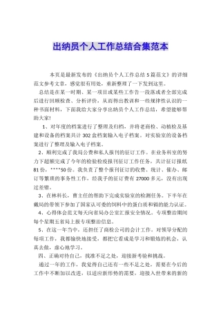 出纳员个人工作总结合集范本