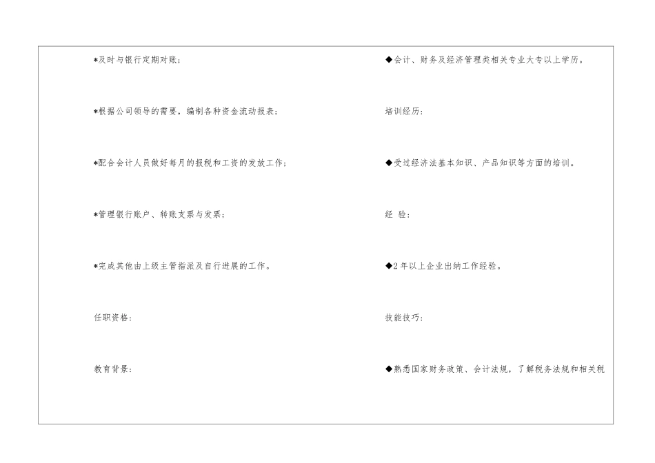 出纳员岗位说明书--_第2页