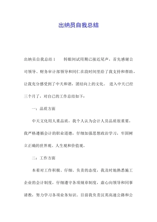 出纳员自我总结