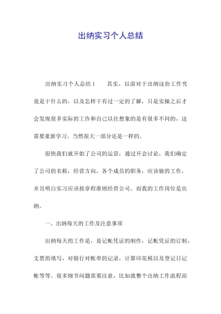 出纳实习个人总结