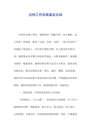 出纳工作自我鉴定总结