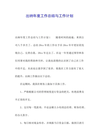 出纳年度工作总结与工作计划