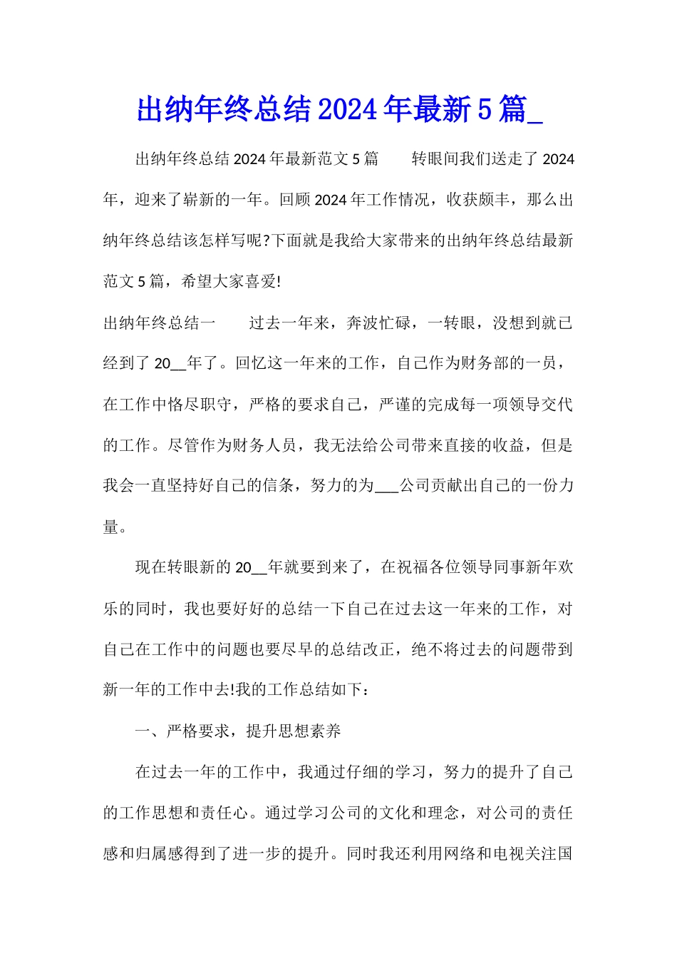 出纳年终总结2024年最新5篇_第1页