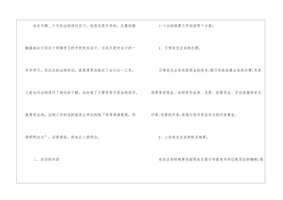 出纳毕业顶岗实习报告2024_第2页