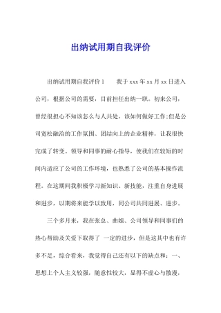 出纳试用期自我评价