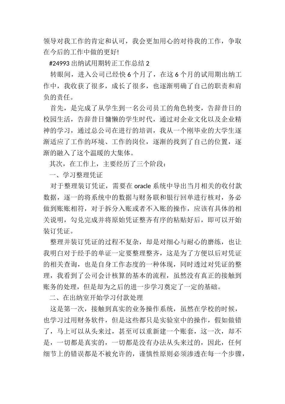 出纳试用期转正工作总结5篇_第3页