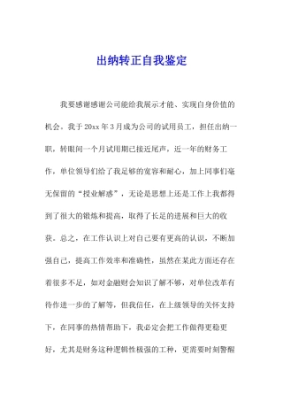 出纳转正自我鉴定