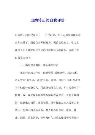 出纳转正的自我评价