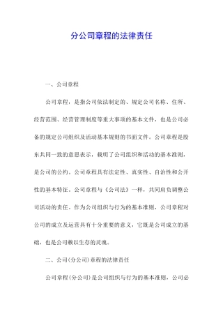 分公司章程的法律责任