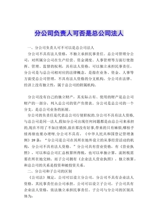 分公司负责人可否是总公司法人