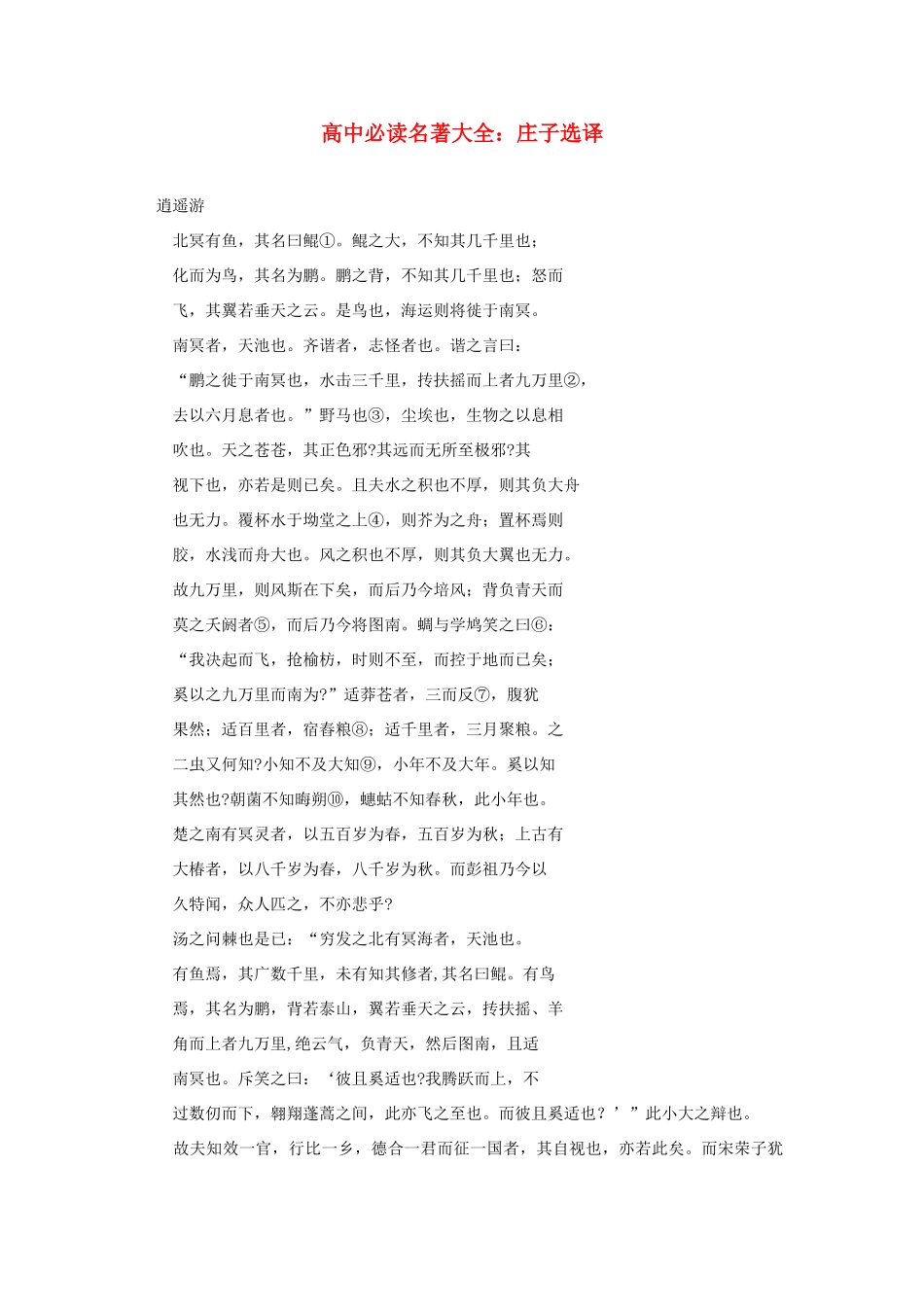 高中语文必读名著大全 庄子选译素材_第1页