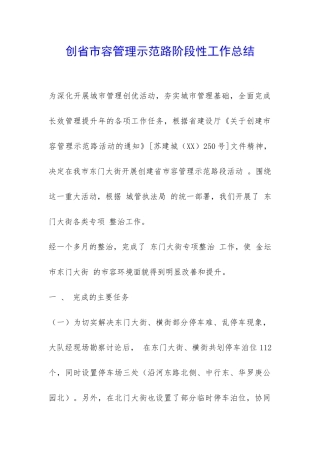 创省市容管理示范路阶段性工作总结-