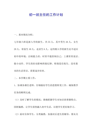 初一班主任的工作计划