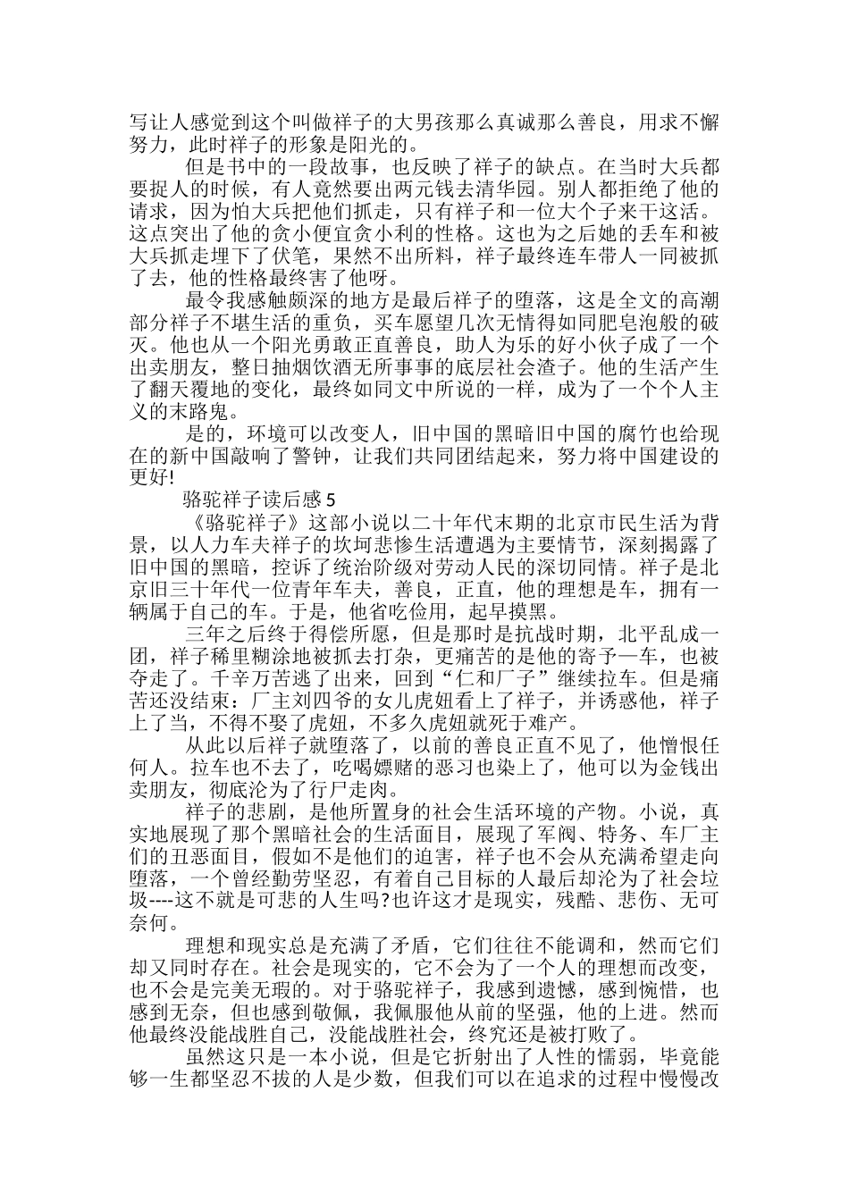 初一骆驼祥子读后感600字作文5篇_第3页