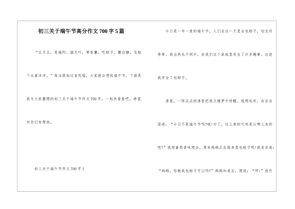 初三关于端午节高分作文700字5篇_第1页