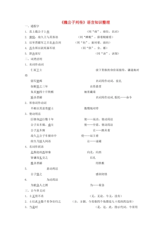 高中语文《魏公子列传》文言知识汇总素材 苏教版选修《史记选读》-苏教版高二选修语文素材