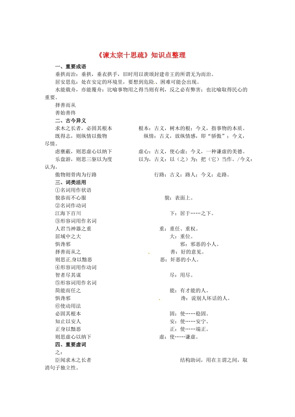 高中语文《谏太宗十思疏》知识点整理 苏教版必修3-苏教版高一必修3语文素材_第1页