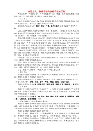 高中语文表达方式、修辞手法与表现手法的区别 素材人教版