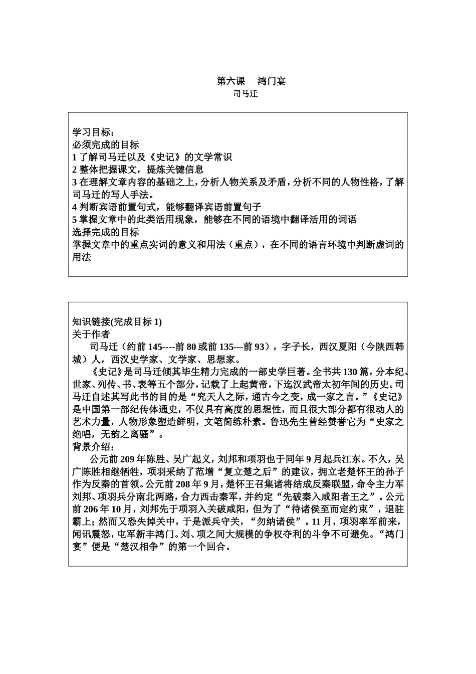 高中语文鸿门宴 课前预习学案新人教版必修1_第1页