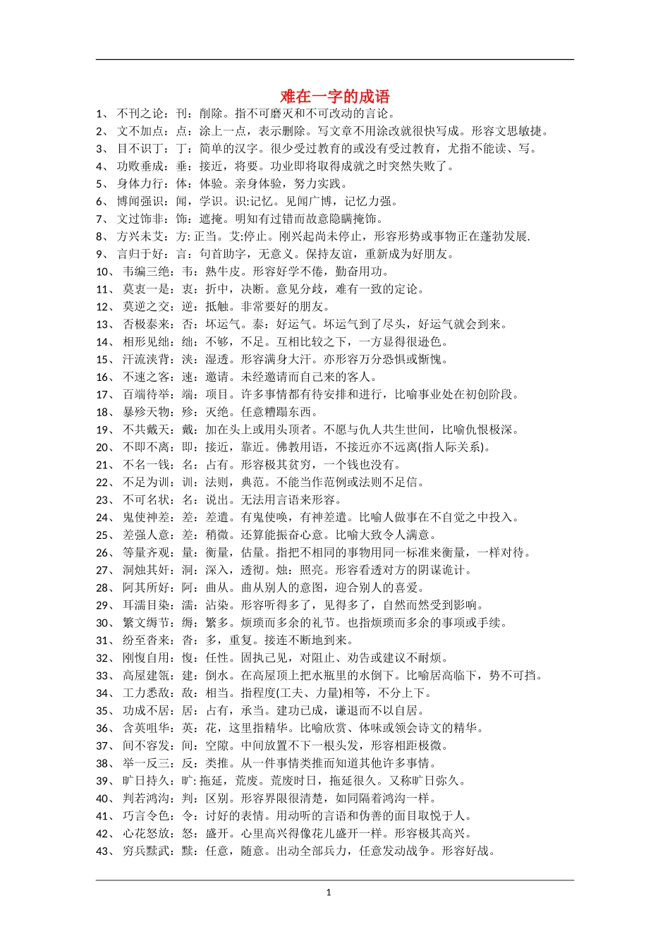 高中语文：成语两义及难在一字成语小辑素材_第1页