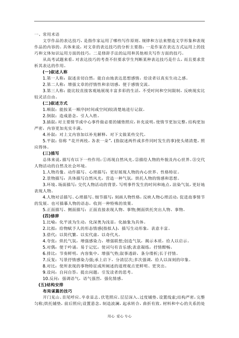 高中语文：现代文阅读术语及表达技巧清单_第1页